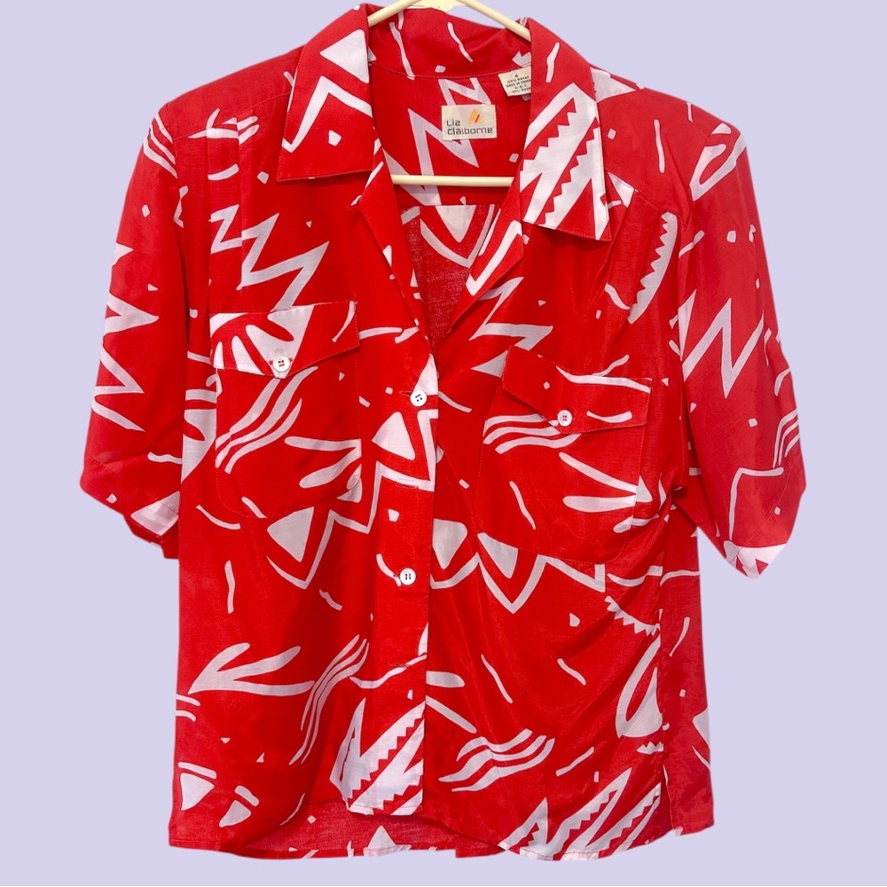 80s vintage Liz Claiborne geometric print button down shirt